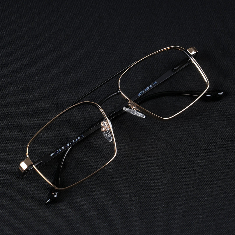 Voyage Silverline Golden & Black Wayfarer Eyeglasses for Men & Women - MG5460-C7