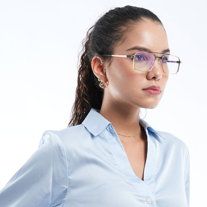 Voyage Silverline Golden & Black Wayfarer Eyeglasses for Men & Women - MG5460-C7