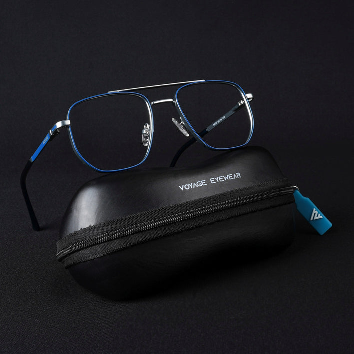 Voyage Silverline Blue & Matt Silver Wayfarer Eyeglasses for Men & Women - MG5461-C1