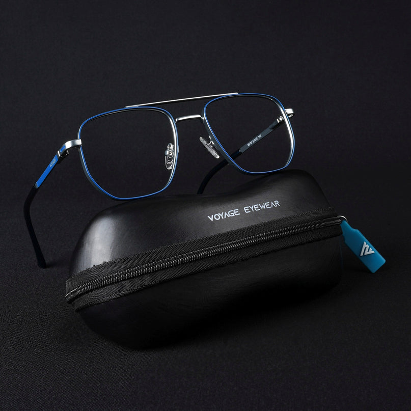 Voyage Silverline Blue & Matt Silver Wayfarer Eyeglasses for Men & Women - MG5461-C1