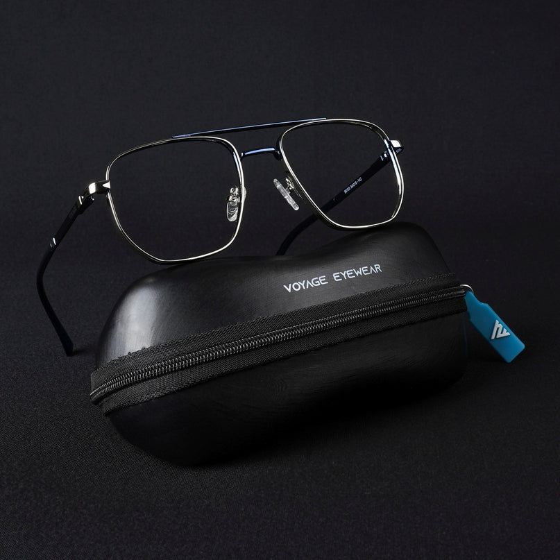 Voyage Silverline Silver & Blue Wayfarer Eyeglasses for Men & Women - MG5462-C2