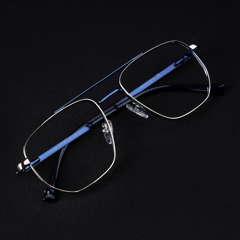Voyage Silverline Silver & Blue Wayfarer Eyeglasses for Men & Women - MG5462-C2