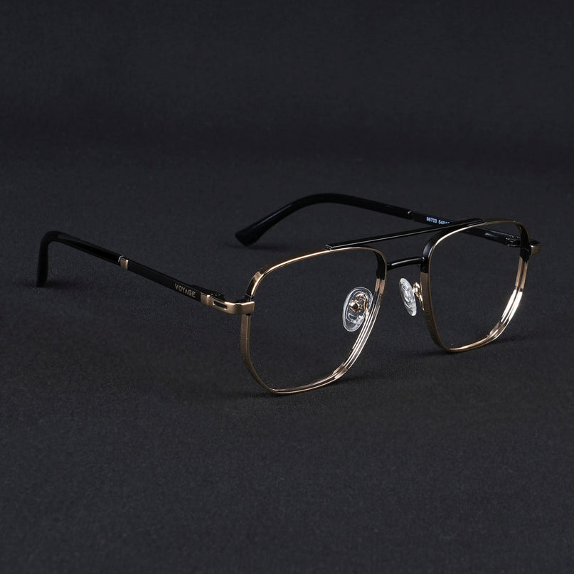 Voyage Silverline Golden & Black Wayfarer Eyeglasses for Men & Women - MG5463-C3