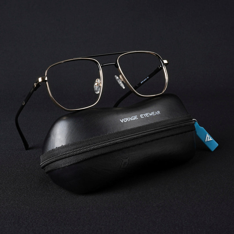 Voyage Silverline Golden & Black Wayfarer Eyeglasses for Men & Women - MG5463-C3
