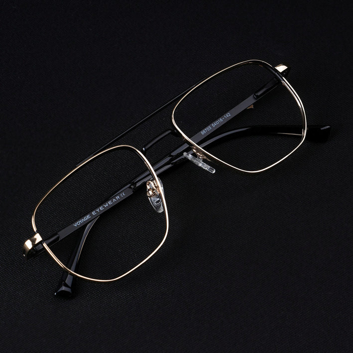 Voyage Silverline Golden & Black Wayfarer Eyeglasses for Men & Women - MG5463-C3