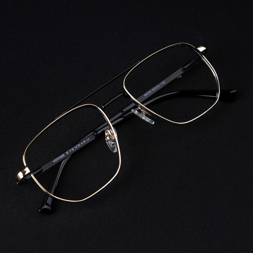 Voyage Silverline Golden & Black Wayfarer Eyeglasses for Men & Women - MG5463-C3