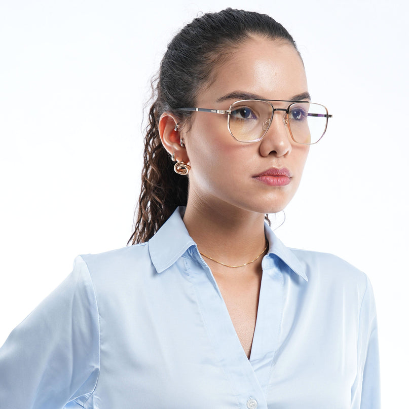 Voyage Silverline Golden & Black Wayfarer Eyeglasses for Men & Women - MG5463-C3