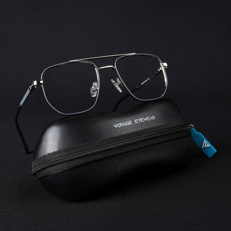 Voyage Silverline Silver & Grey Wayfarer Eyeglasses for Men & Women - MG5464-C4