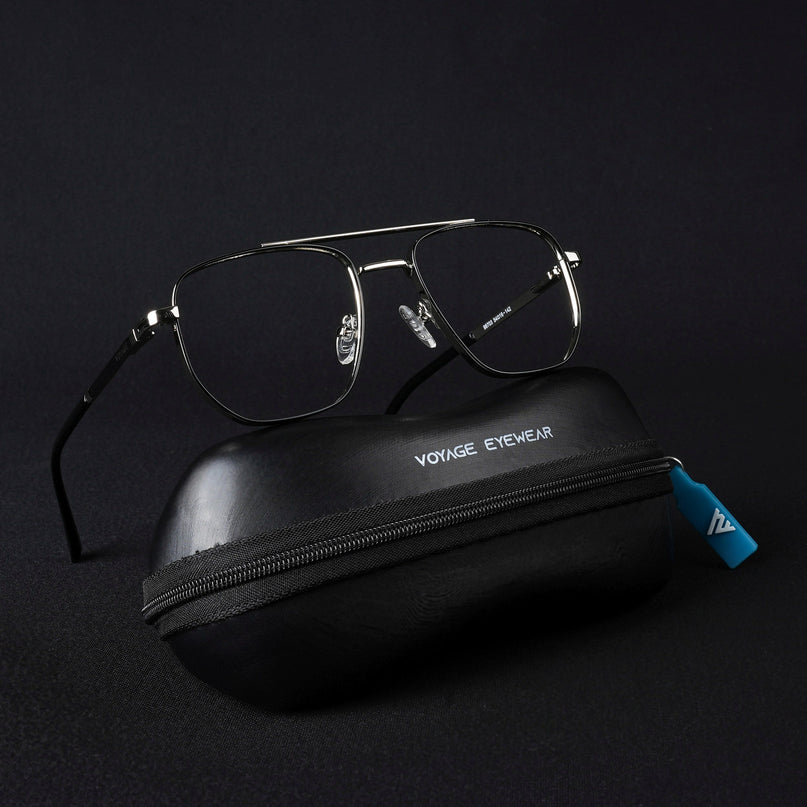 Voyage Silverline Silver & Black Wayfarer Eyeglasses for Men & Women - MG5465-C5