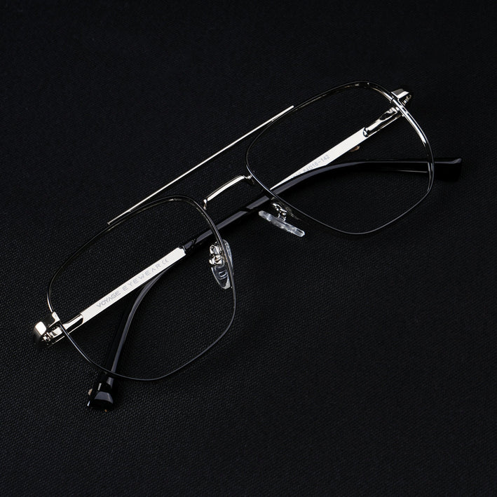 Voyage Silverline Silver & Black Wayfarer Eyeglasses for Men & Women - MG5465-C5