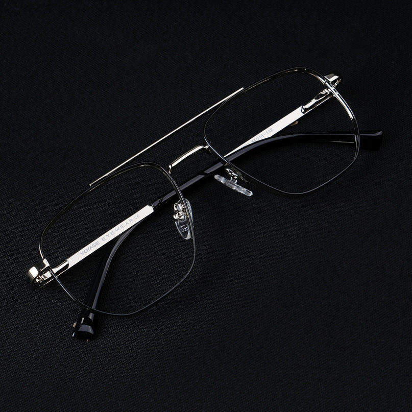 Voyage Silverline Silver & Black Wayfarer Eyeglasses for Men & Women - MG5465-C5
