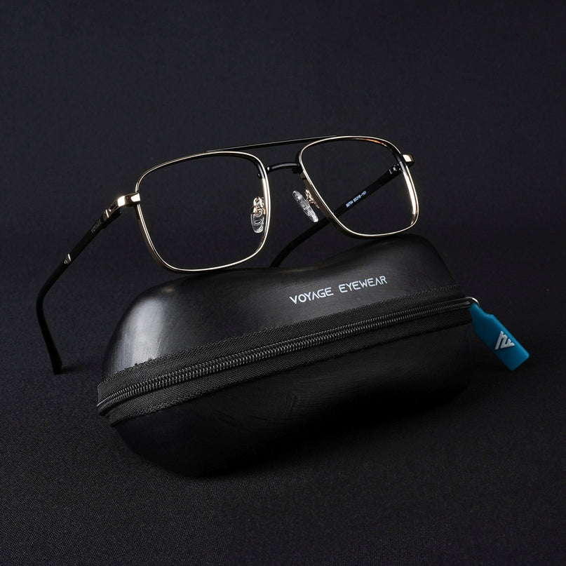 Voyage Silverline Golden & Black Wayfarer Eyeglasses for Men & Women - MG5469-C2
