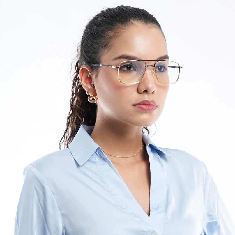Voyage Silverline Golden & Black Wayfarer Eyeglasses for Men & Women - MG5469-C2
