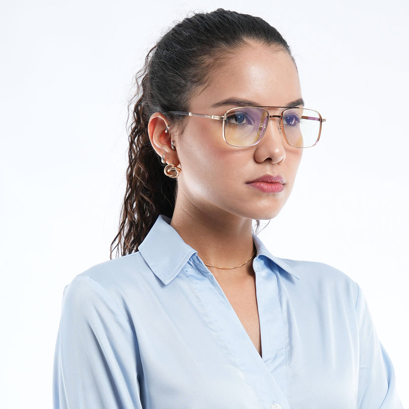 Voyage Silverline Golden Wayfarer Eyeglasses for Men & Women - MG5470-C3