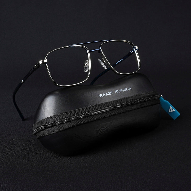 Voyage Silverline Silver & Blue Wayfarer Eyeglasses for Men & Women - MG5471-C4
