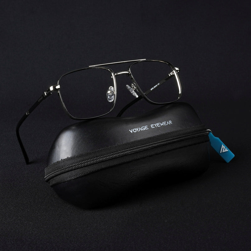 Voyage Silverline Silver & Black Wayfarer Eyeglasses for Men & Women - MG5472-C5