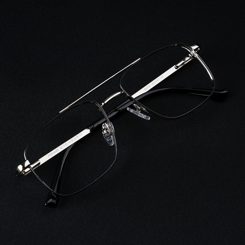 Voyage Silverline Silver & Black Wayfarer Eyeglasses for Men & Women - MG5472-C5
