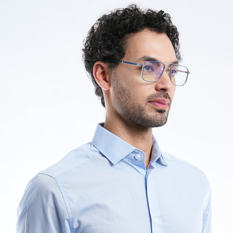 Voyage Silverline Blue & Matt Silver Wayfarer Eyeglasses for Men & Women - MG5474-C7