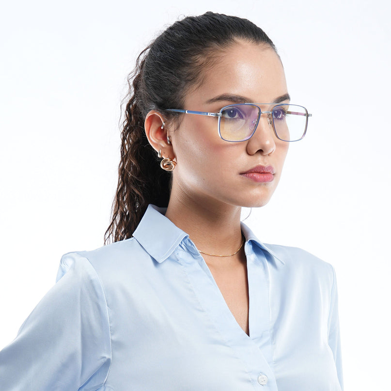 Voyage Silverline Blue & Matt Silver Wayfarer Eyeglasses for Men & Women - MG5474-C7