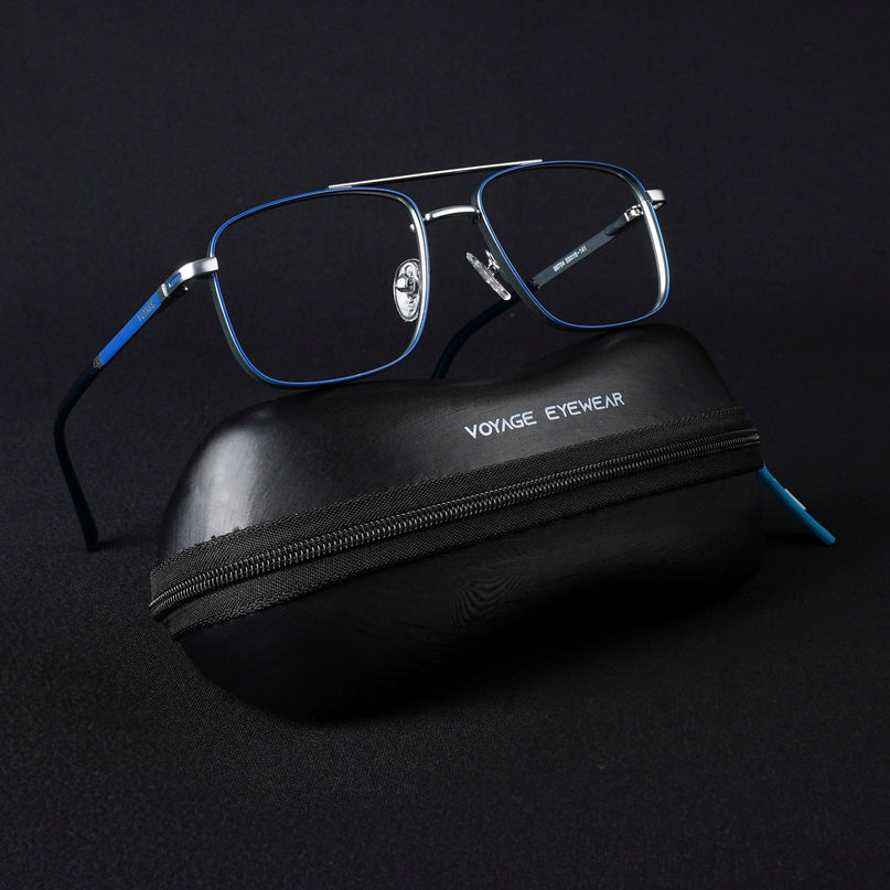 Voyage Silverline Blue & Matt Silver Wayfarer Eyeglasses for Men & Women - MG5474-C7