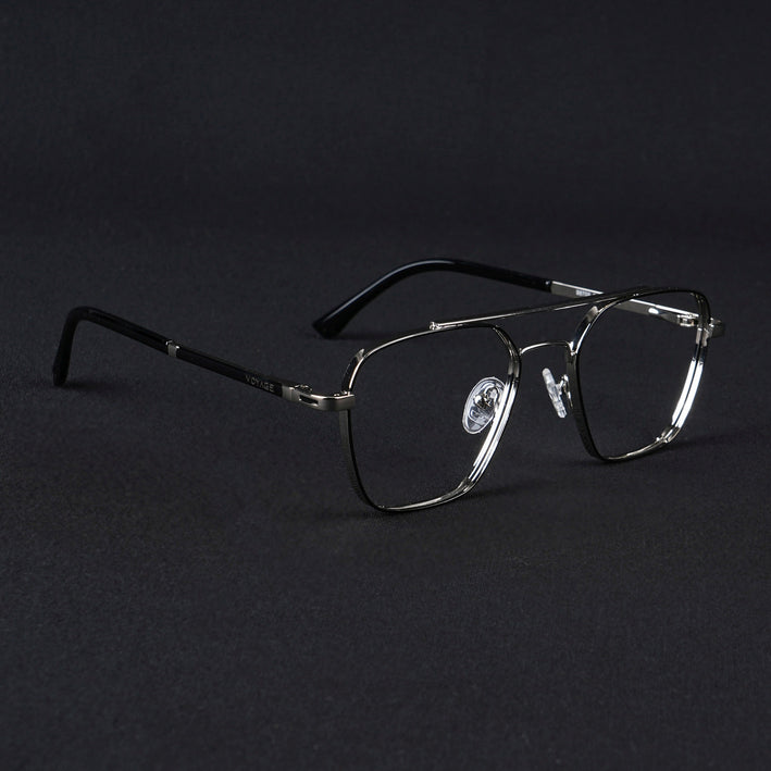 Voyage Silverline Silver & Black Wayfarer Eyeglasses for Men & Women - MG5477-C3