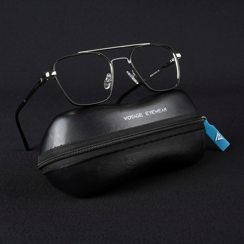 Voyage Silverline Silver & Black Wayfarer Eyeglasses for Men & Women - MG5477-C3