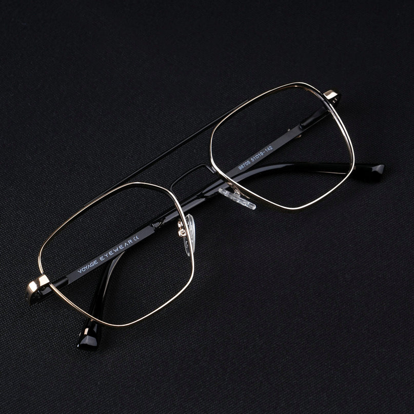 Voyage Silverline Golden & Black Wayfarer Eyeglasses for Men & Women - MG5478-C4