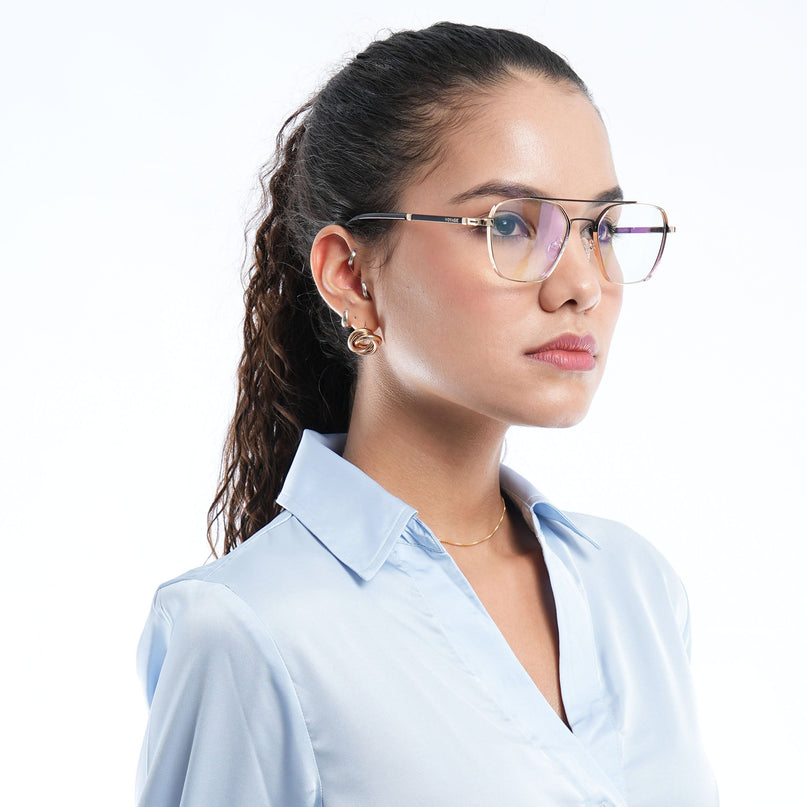 Voyage Silverline Golden & Black Wayfarer Eyeglasses for Men & Women - MG5478-C4
