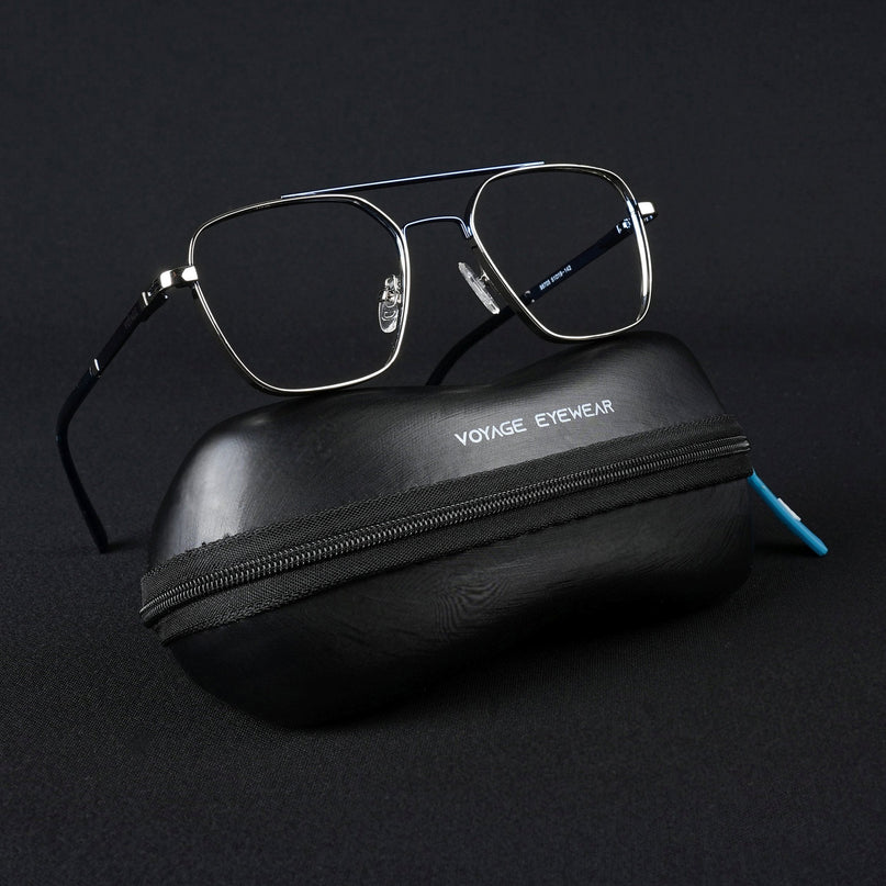 Voyage Silverline Silver & Blue Wayfarer Eyeglasses for Men & Women - MG5480-C6