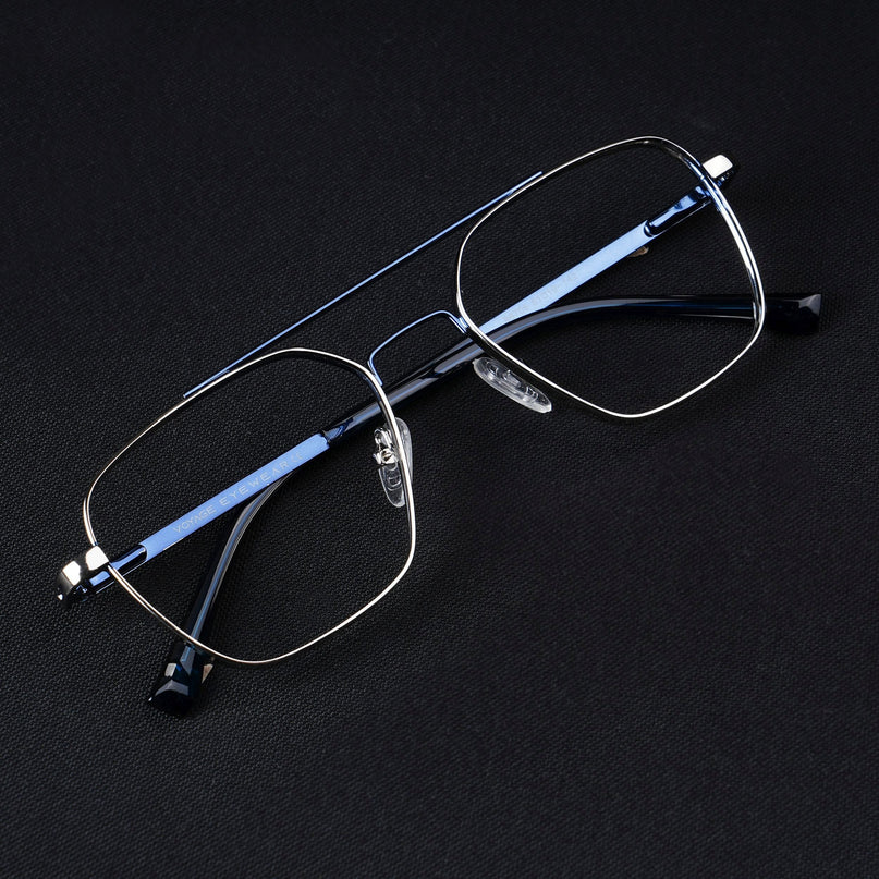Voyage Silverline Silver & Blue Wayfarer Eyeglasses for Men & Women - MG5480-C6