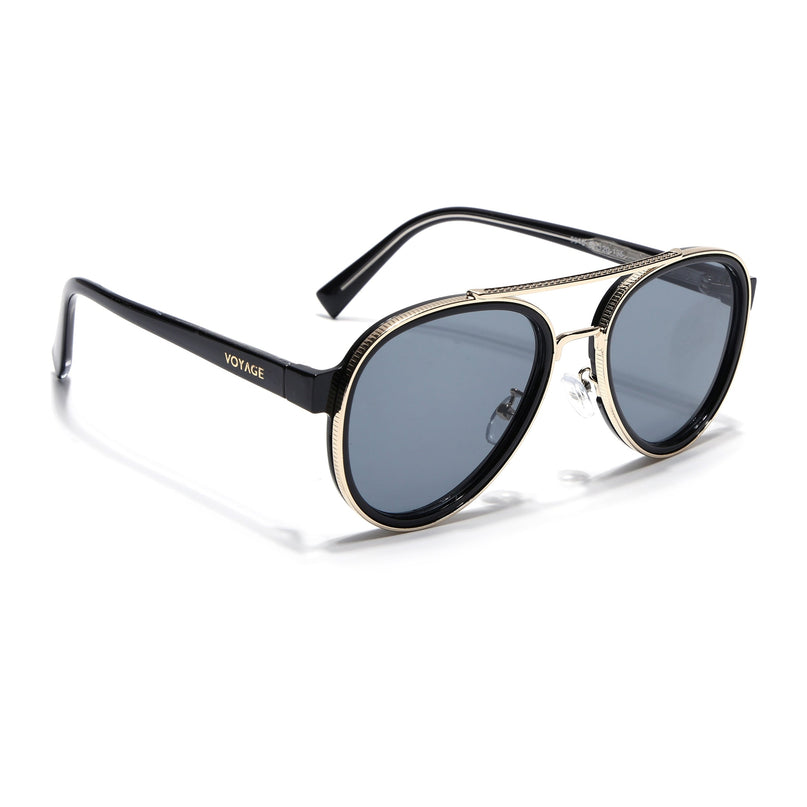 Aviator Sunglasses for Men & Women (Grey Lens | Golden & Black Frame - MG7151)