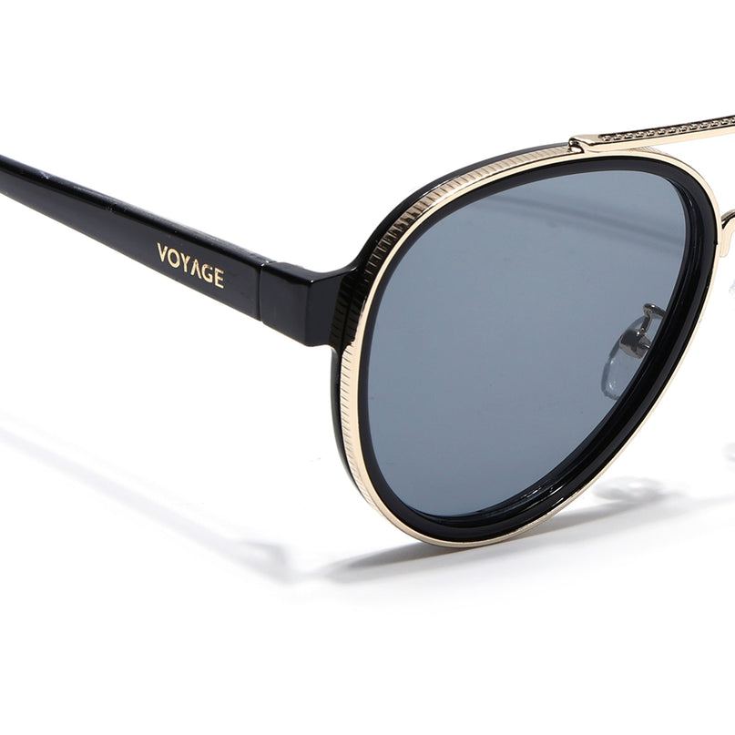 Aviator Sunglasses for Men & Women (Grey Lens | Golden & Black Frame - MG7151)