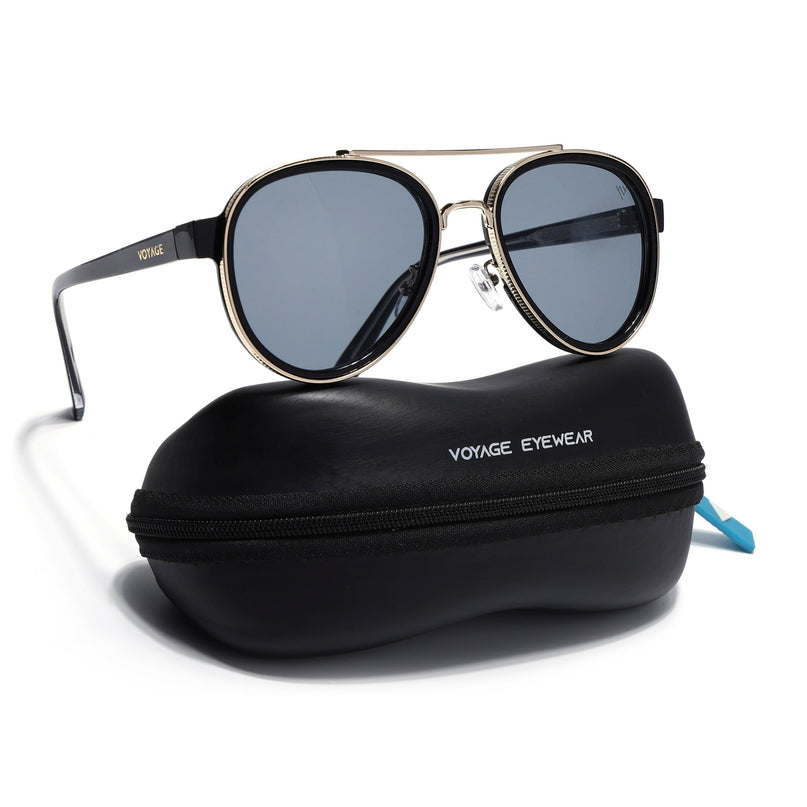 Aviator Sunglasses for Men & Women (Grey Lens | Golden & Black Frame - MG7151)