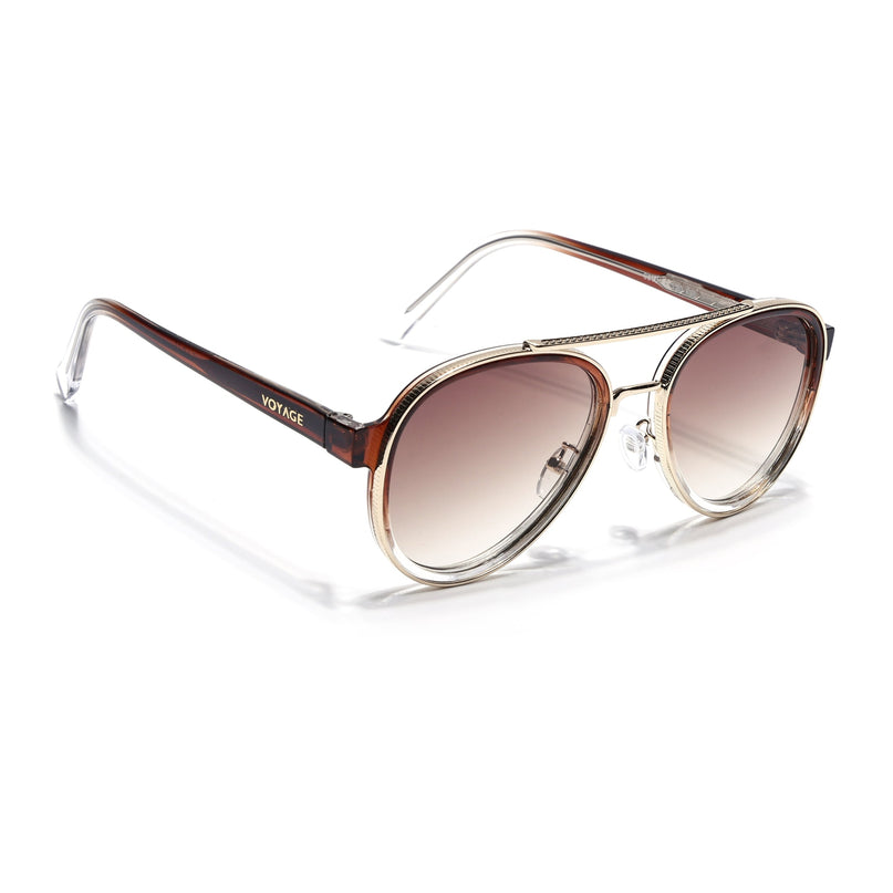 Aviator Sunglasses for Men & Women (Brown & Clear Lens | Golden & Brown Frame - MG7152)
