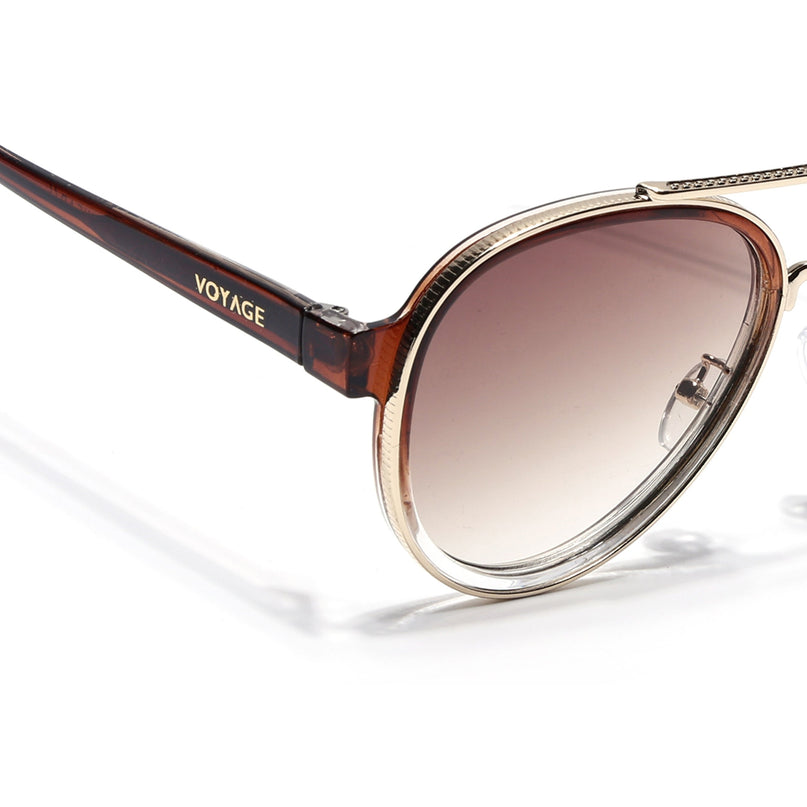 Aviator Sunglasses for Men & Women (Brown & Clear Lens | Golden & Brown Frame - MG7152)
