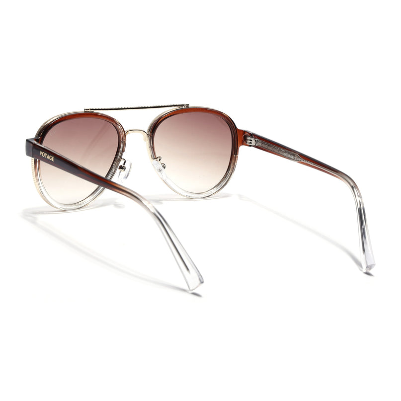 Aviator Sunglasses for Men & Women (Brown & Clear Lens | Golden & Brown Frame - MG7152)