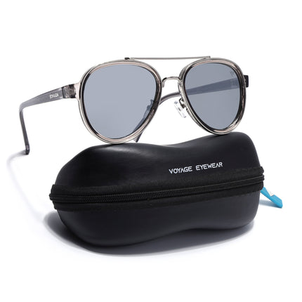 Aviator Sunglasses for Men & Women (Grey Lens | Silver & Grey Frame - MG7153)