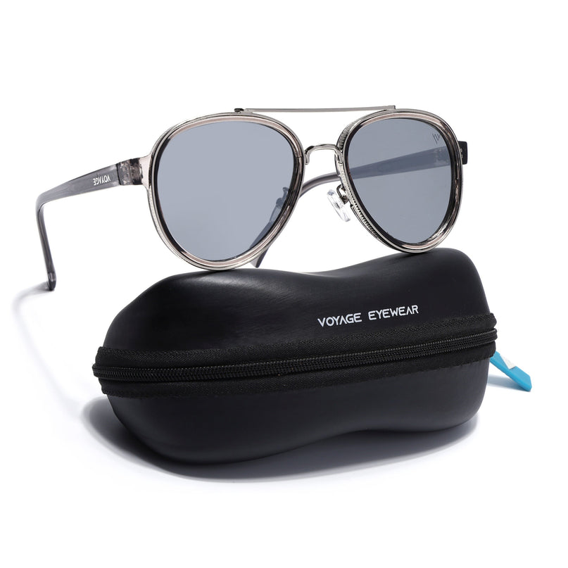 Aviator Sunglasses for Men & Women (Grey Lens | Silver & Grey Frame - MG7153)