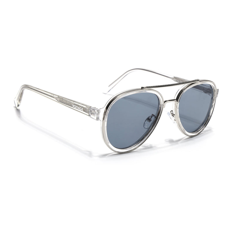 Aviator Sunglasses for Men & Women (Grey Lens | Silver & Transparent Frame - MG7154)