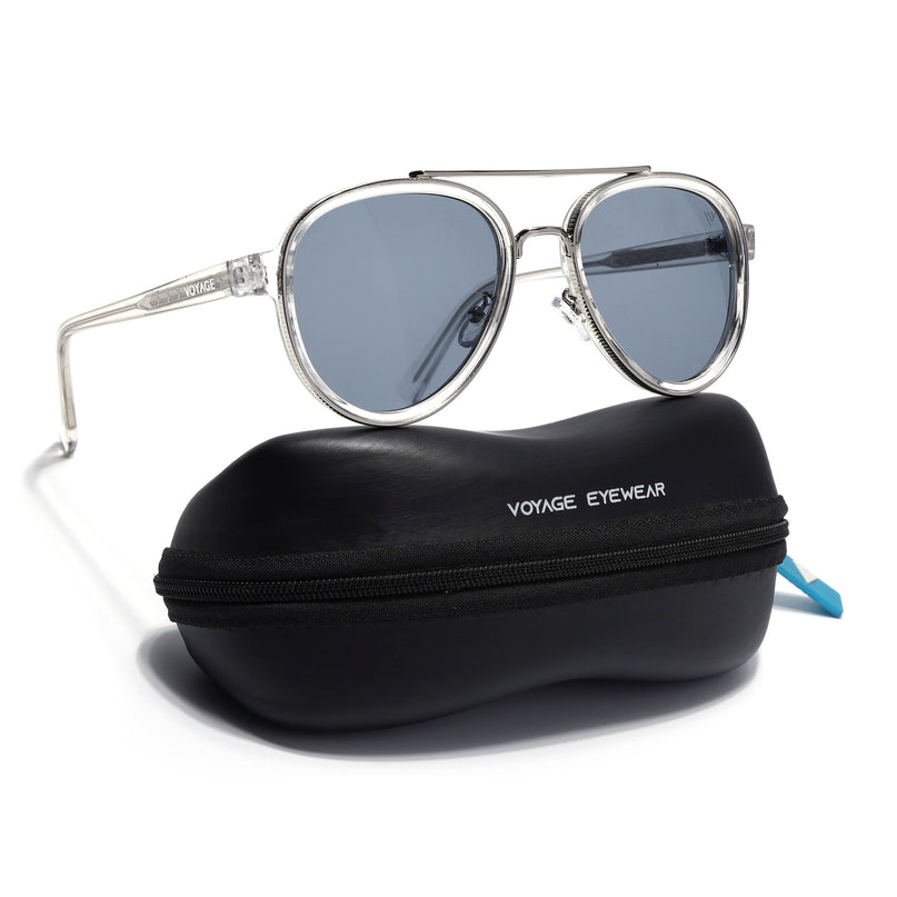 Aviator Sunglasses for Men & Women (Grey Lens | Silver & Transparent Frame - MG7154)
