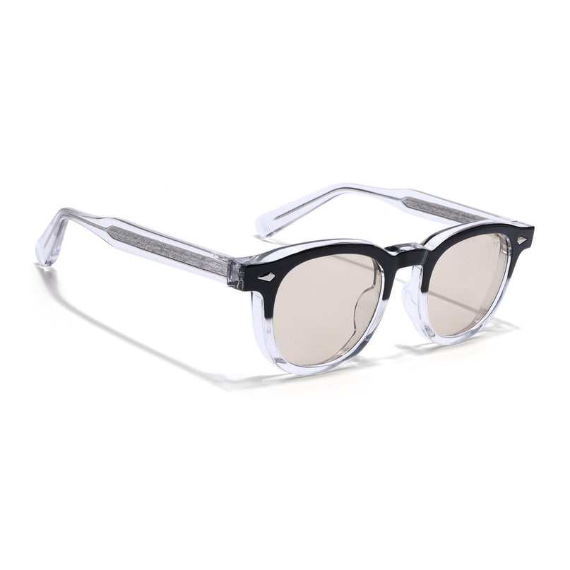 Wayfarer Sunglasses for Men & Women (Light Brown Lens | Black &Transparent Frame - MG8161)