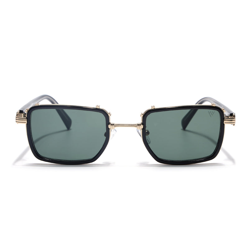 Square Sunglasses for Men & Women (Olive Lens | Golden & Black Frame - MG7055)