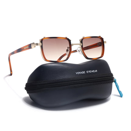 Square Sunglasses for Men & Women (Brown Lens | Golden & Demi Brown Frame - MG7056)