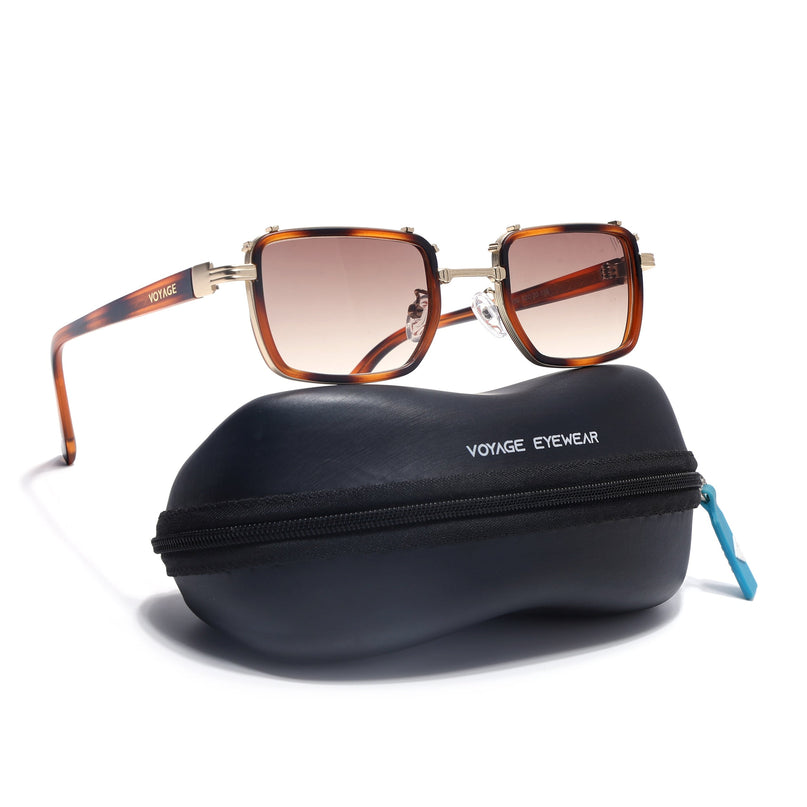 Square Sunglasses for Men & Women (Brown Lens | Golden & Demi Brown Frame - MG7056)