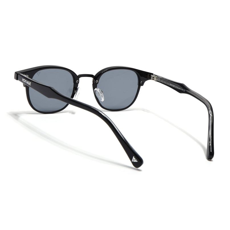 Half Rim Sunglasses for Men & Women (Grey Lens | Black Frame - MG7100)