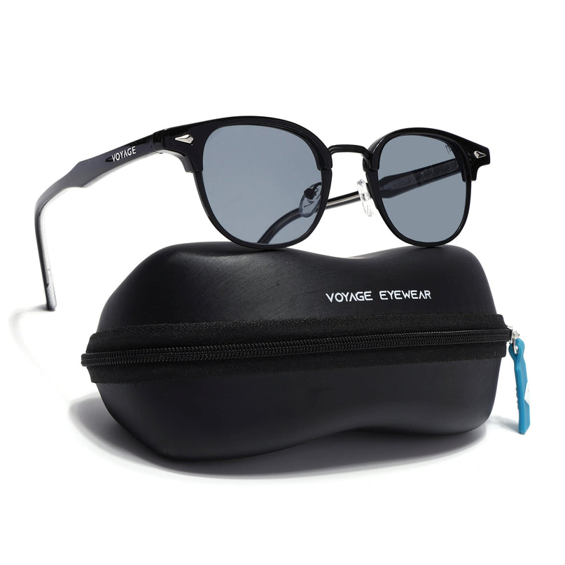 Half Rim Sunglasses for Men & Women (Grey Lens | Black Frame - MG7100)