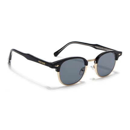 Half Rim Sunglasses for Men & Women (Grey Lens | Golden & Black Frame - MG7101)