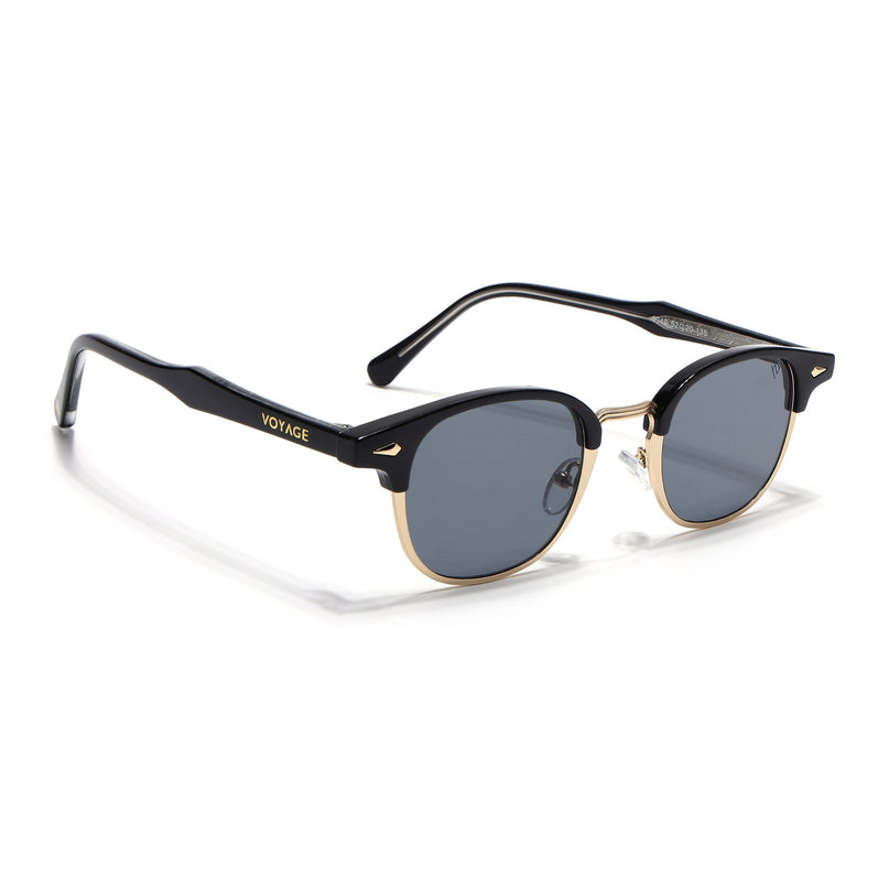 Half Rim Sunglasses for Men & Women (Grey Lens | Golden & Black Frame - MG7101)