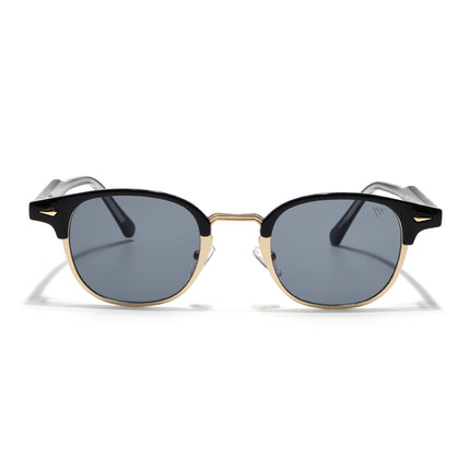 Half Rim Sunglasses for Men & Women (Grey Lens | Golden & Black Frame - MG7101)