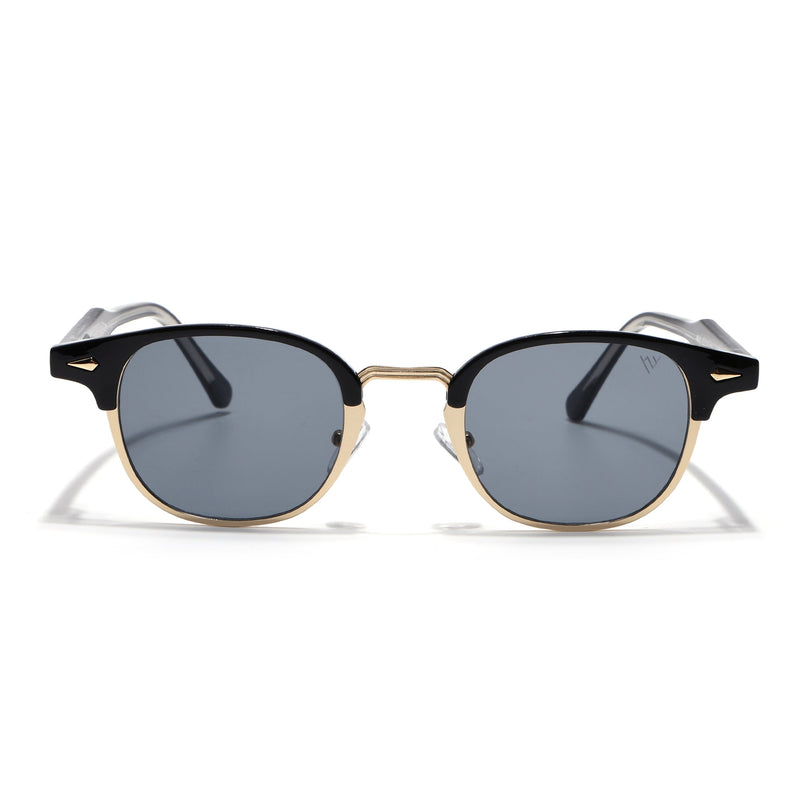 Half Rim Sunglasses for Men & Women (Grey Lens | Golden & Black Frame - MG7101)